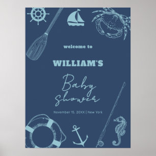 Rustic Fishing Nautical Boy Baby Shower Welcome Poster