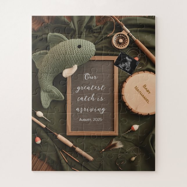 Rustic Fishing-Themed Pregnancy Announcement  Jigsaw Puzzle (Vertical)