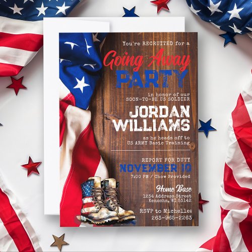 Rustic Flag Military Solider Going Away Party Invitation Rustic Flag Military Solider Going Away Party Invitation