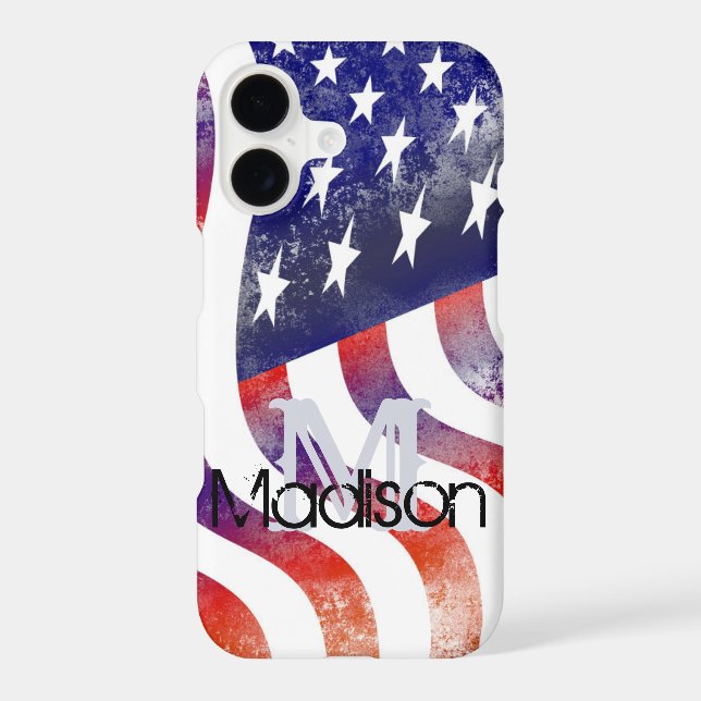Rustic Flag USA American Monogram Initial Name Iphone Case (Back)