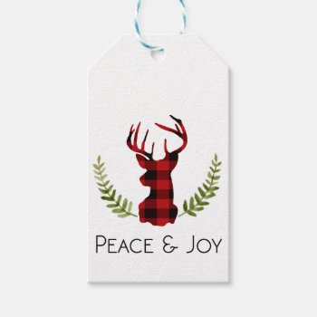 Rustic Flannel Buck | Holiday Gift Tags by RedefinedDesigns at Zazzle