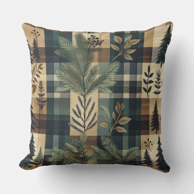 Rustic Flannel Throw Pillow (Front)