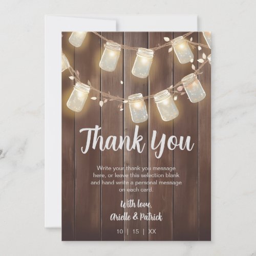 Rustic Flat Mason Jar Lighting Wedding Wood Barn Thank You Card