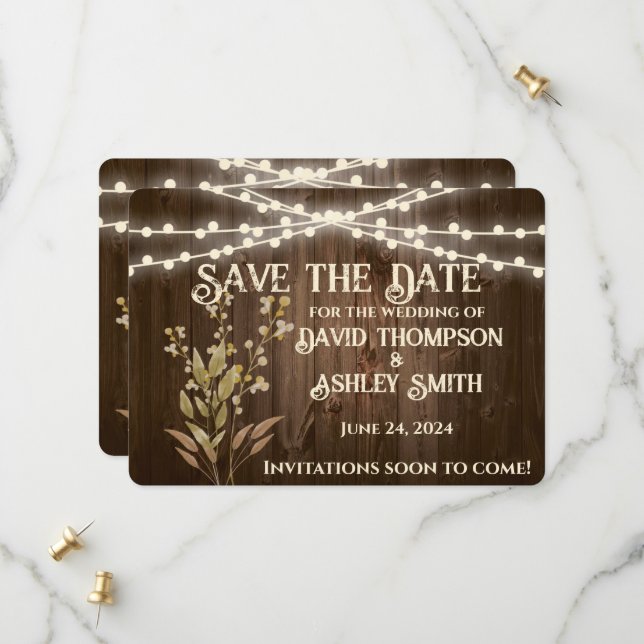Rustic Flat Save The Date Card (Front/Back In Situ)