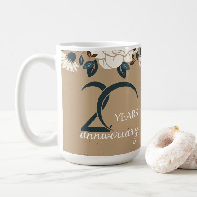 Rustic Floral 20th Wedding Anniversary Coffee Mug (With Donut)