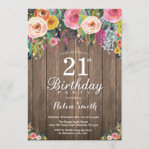 Rustic Floral 21st Birthday Invitation for Women