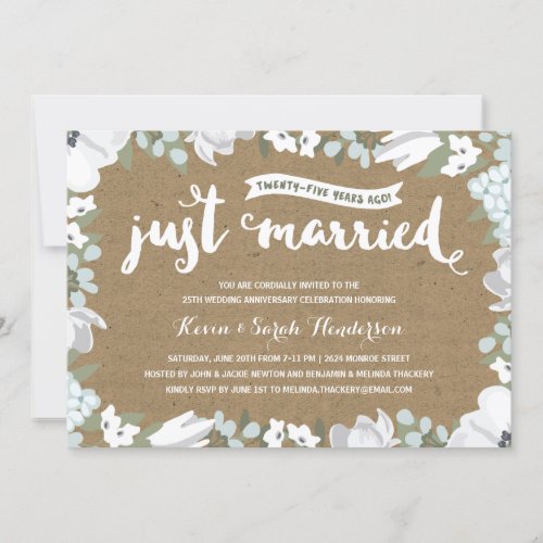 Rustic Floral 25th Wedding Anniversary Party Invitation