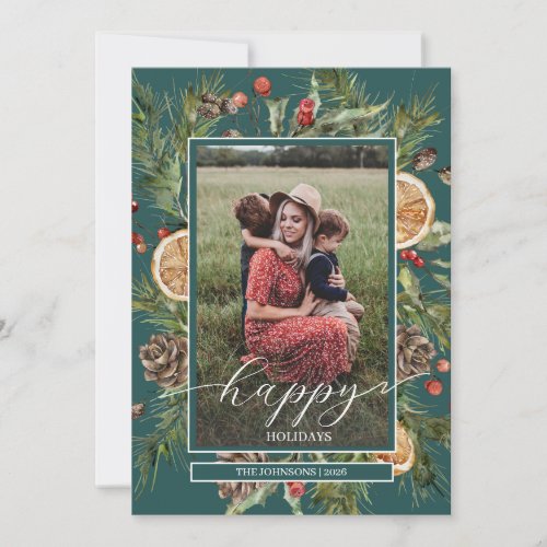 Rustic Floral 2 Photo  Holiday Card