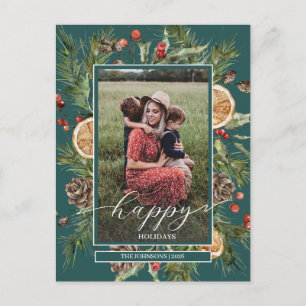 Rustic Floral 2 Photo Holiday Postcard