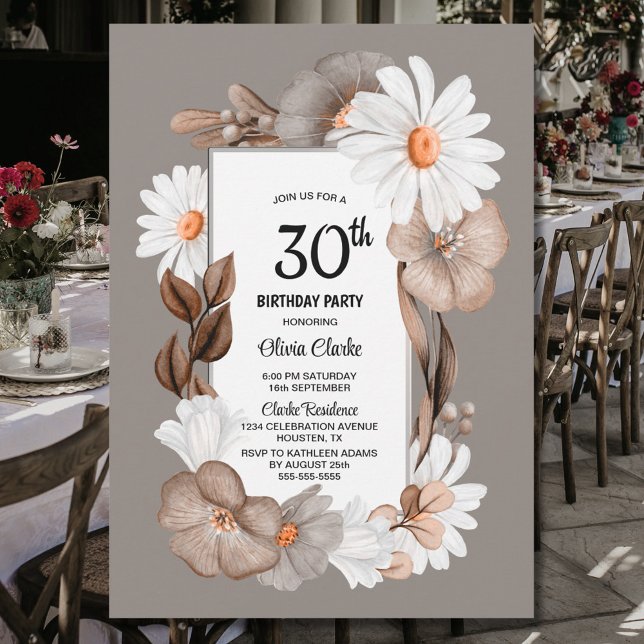 Rustic Floral 30th Birthday Party Invitation (Creator Uploaded)