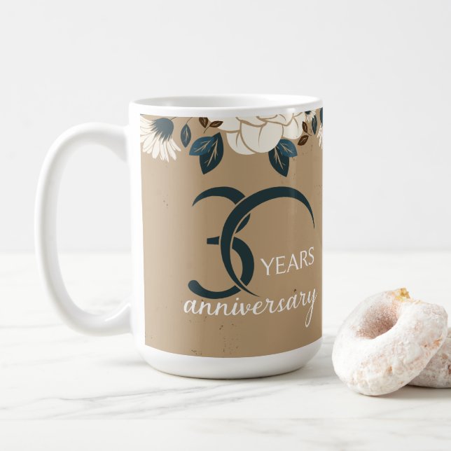 Rustic Floral 30th Wedding Anniversary Coffee Mug (With Donut)