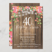 Rustic Floral 40th Surprise Birthday Brunch Invitation (Front/Back)