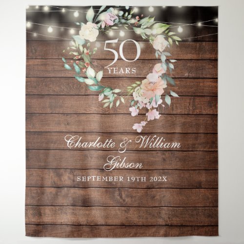 Rustic Floral 50th Anniversary Photo Backdrop