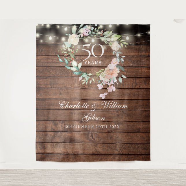 Rustic Floral 50th Anniversary Photo Backdrop (Front)