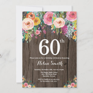 Rustic Floral 60th Birthday Invitation
