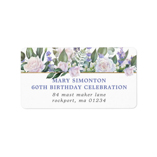 Rustic Floral 60th Birthday Party Return Address Label (Front)