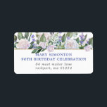 Rustic Floral 90th Birthday Party Return Address Label<br><div class="desc">Very pretty blue and white floral botanical return address label for your 90th birthday party celebration. White roses and small blue flowers are nestled in a deep green leaves. A description of the party is in blue, the address is in dark gray. This item is part of the 90th Birthday...</div>