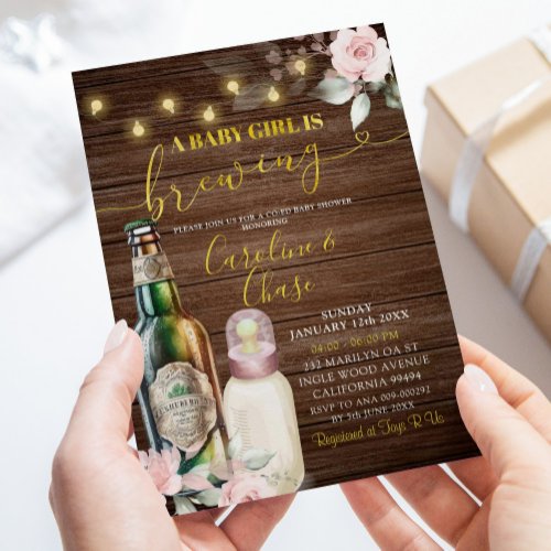 Rustic Floral A Baby Girl is Brewing Baby Shower Invitation