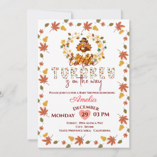 Rustic Floral A Little Turkey Baby Shower Invitation