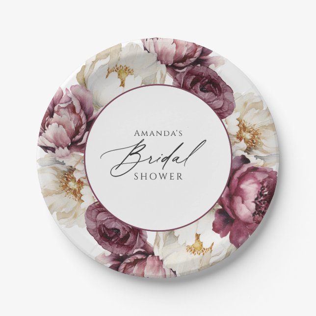 Rustic Floral Abundance Bridal Shower Paper Plates (Front)
