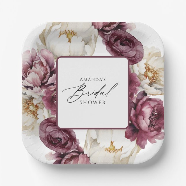 Rustic Floral Abundance Bridal Shower Paper Plates (Front)
