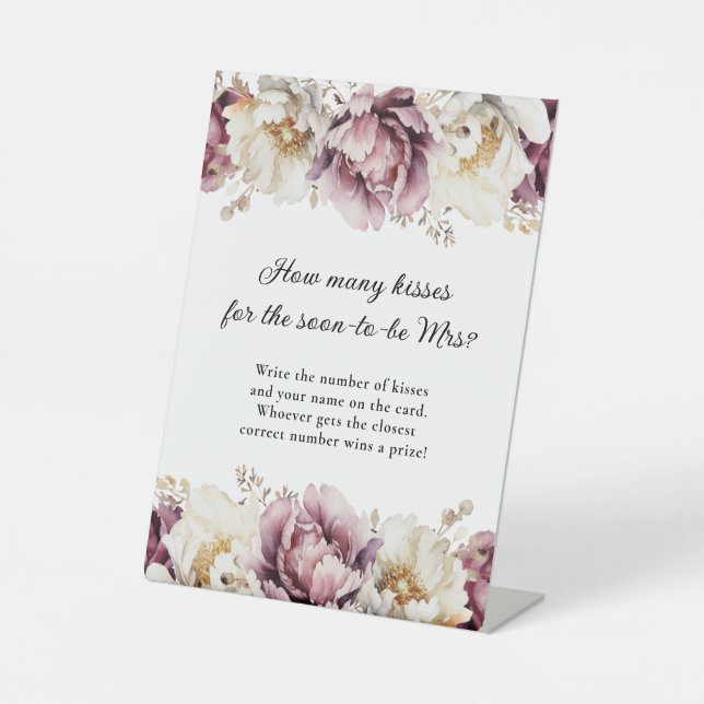 Rustic Floral Abundance How Many Kisses Game Pedestal Sign (Front)