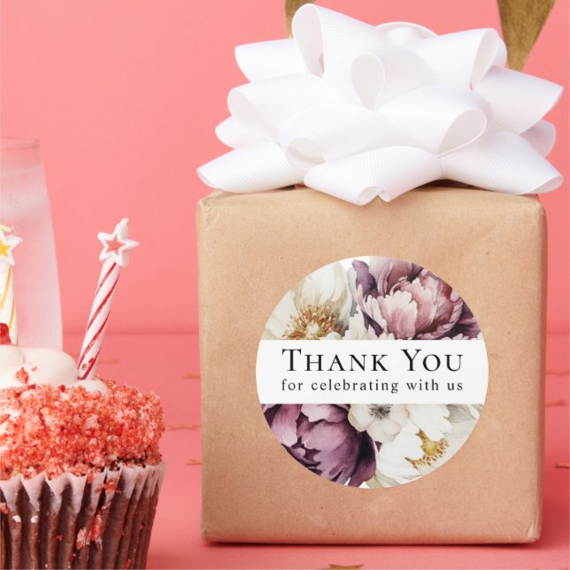 Rustic Floral Abundance Thank You Classic Round Sticker (Party)