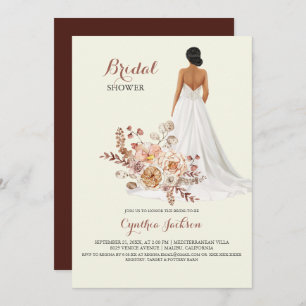 Rustic Floral African American Bride Bridal Shower Invitation