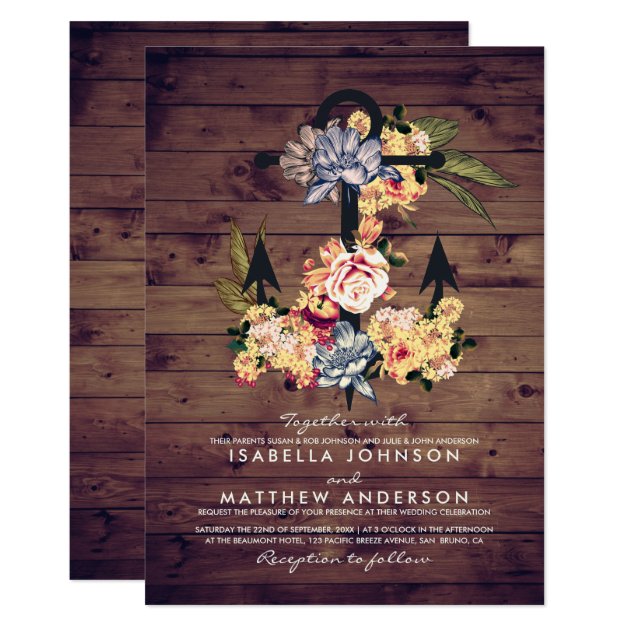 Rustic Floral Anchor | Elegant Wedding Party Invitation