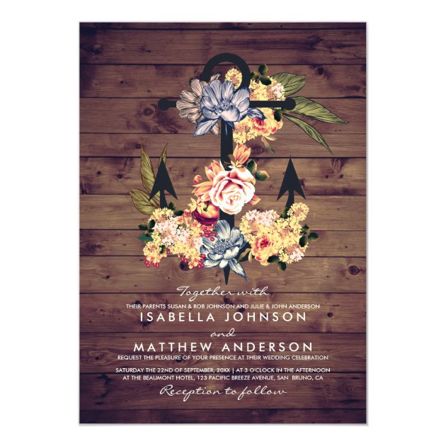 Rustic Floral Anchor | Elegant Wedding Party Invitation