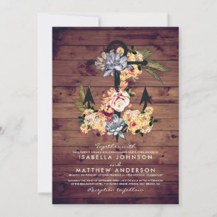 Rustic Floral Anchor   Elegant Wedding Party Invitation