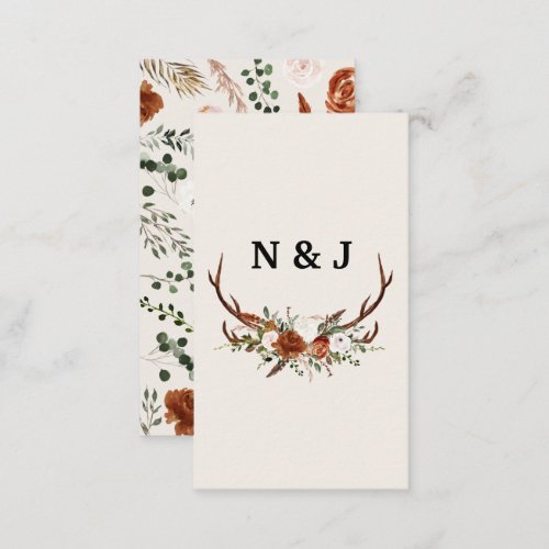 Rustic floral and antlers initials wedding sparkle enclosure card