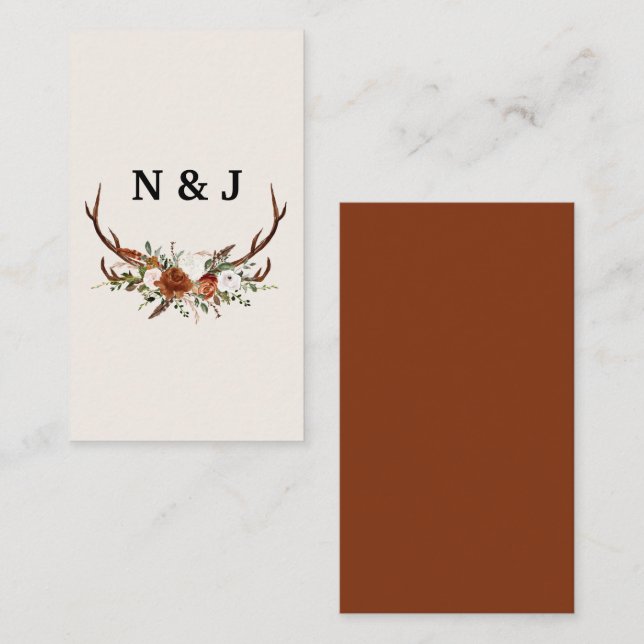 Rustic floral and antlers initials wedding sparkle enclosure card (Front/Back)