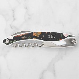 Rustic floral and antlers initials wedding  waiter&#39;s corkscrew