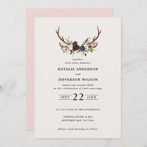Rustic floral and antlers wedding blush pink