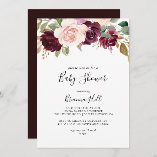 Rustic Floral and Botanical Foliage Baby Shower Invitation