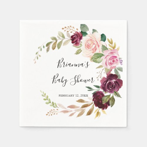 Rustic Floral and Botanical Foliage Baby Shower Napkins