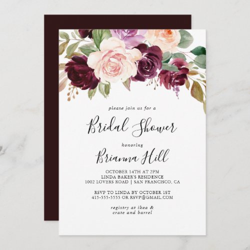 Rustic Floral and Botanical Foliage Bridal Shower Invitation