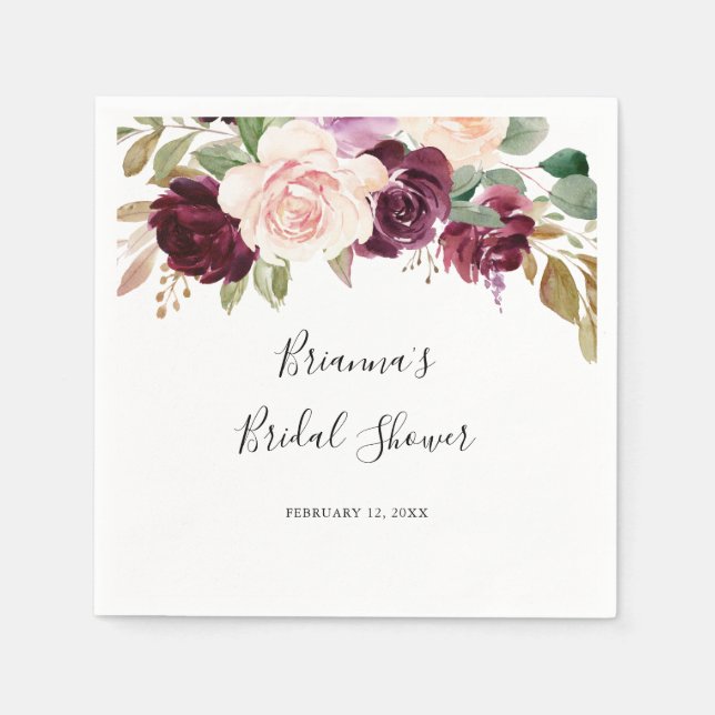 Rustic Floral and Botanical Foliage Bridal Shower Napkins (Front)