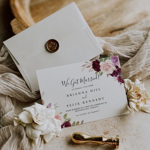 Rustic Floral and Botanical Foliage Elopement Announcement