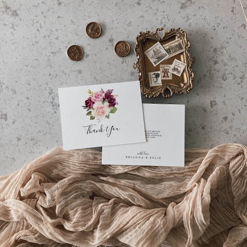 Rustic Floral and Botanical Foliage Flat Wedding Thank You Card
