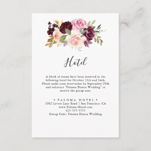 Rustic Floral and Botanical Foliage Hotel Enclosure Card