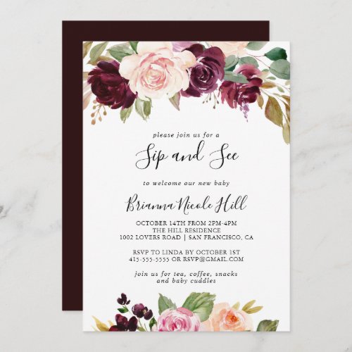 Rustic Floral and Botanical Foliage Sip and See Invitation