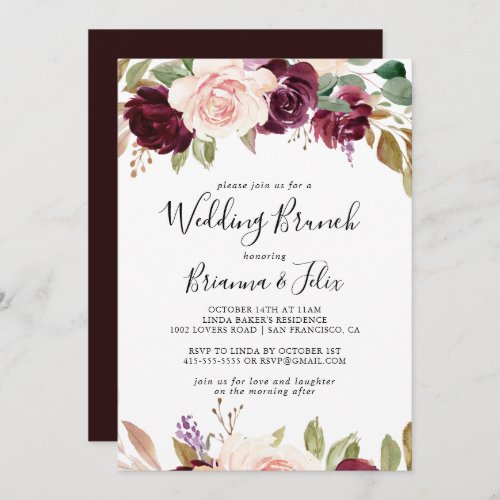 Rustic Floral and Botanical Foliage Wedding Brunch Invitation