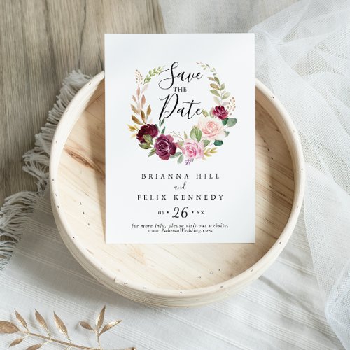 Rustic Floral and Botanical Foliage Wedding Save The Date