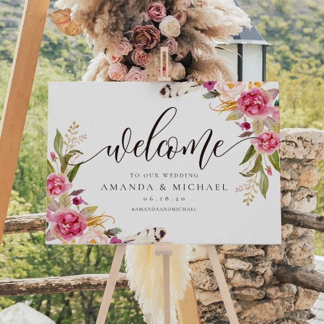 Rustic Floral and feather Welcome Wedding Sign (Creator Uploaded)