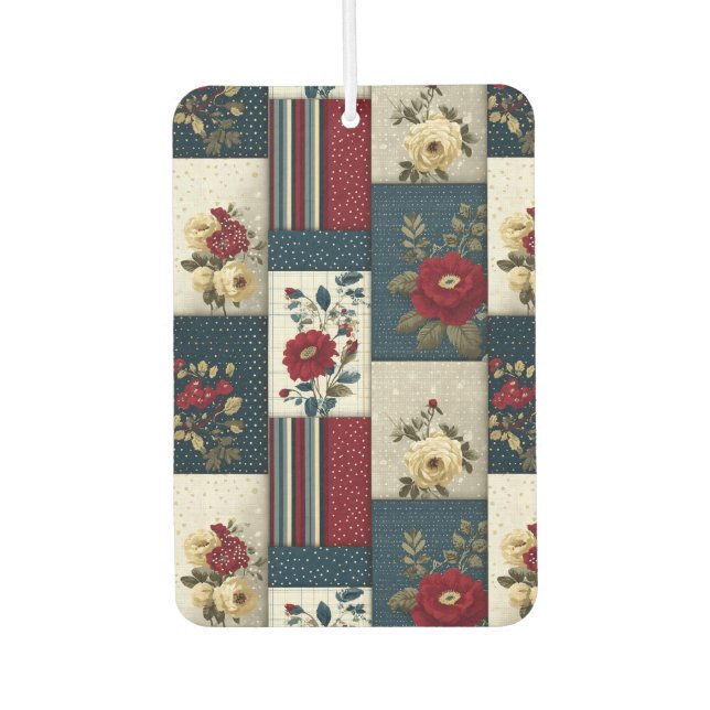 Rustic Floral and Geometric Patchwork Design Air Freshener (Front)