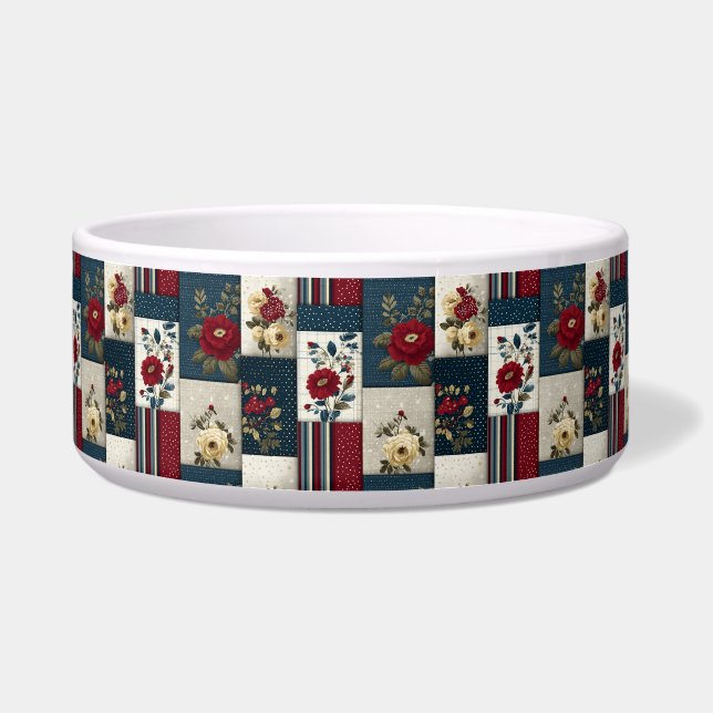 Rustic Floral and Geometric Patchwork Design Bowl (Front)