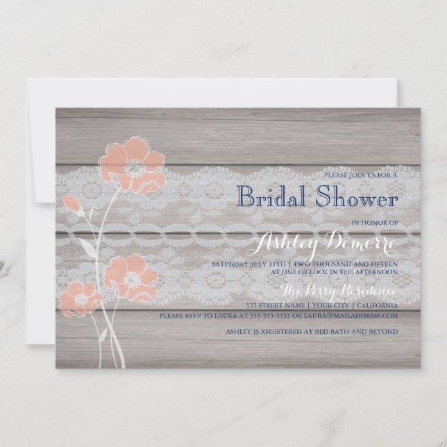Rustic Floral and Lace Bridal Shower Invitation (Front)