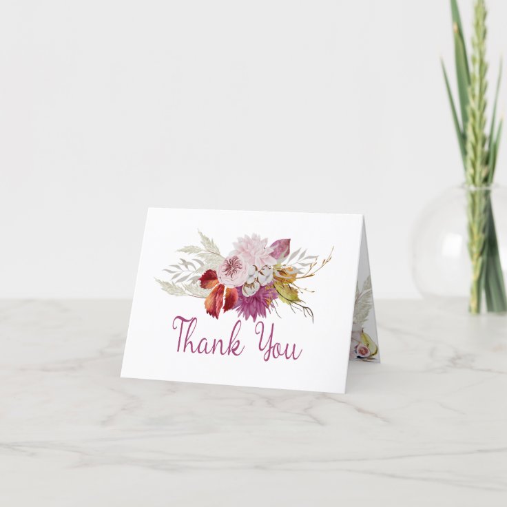 Rustic Floral and Pink Pumpkin Patch Thank You Card | Zazzle